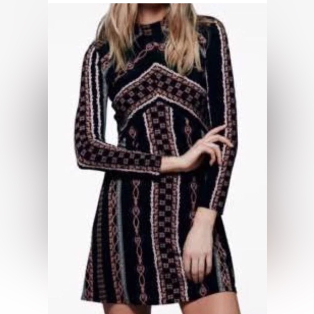New With Tags Free People Stella Print Long Sleeve Dress Sz L - Picture 3 of 10